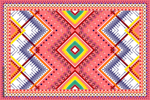 Abstract rug geometric ethnic pattern design. Tribal boho native ethnic traditional embroidery vector background. Aztec fabric carpet mandala ornament ethnic chevron textile decoration wallpaper.