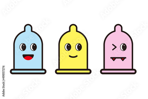 Cute cartoon condom emoji with smile, vector illustration