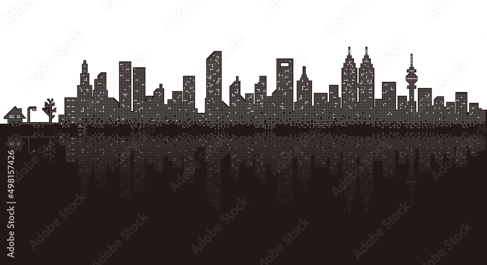 LED silhouette city night, skyline, cityscape vector