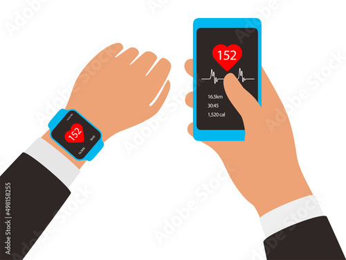 Man wearing fashion smart watch, vector illustration
