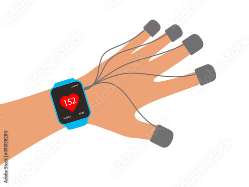 Fashion smart watch with sensors, flat, vector illustration