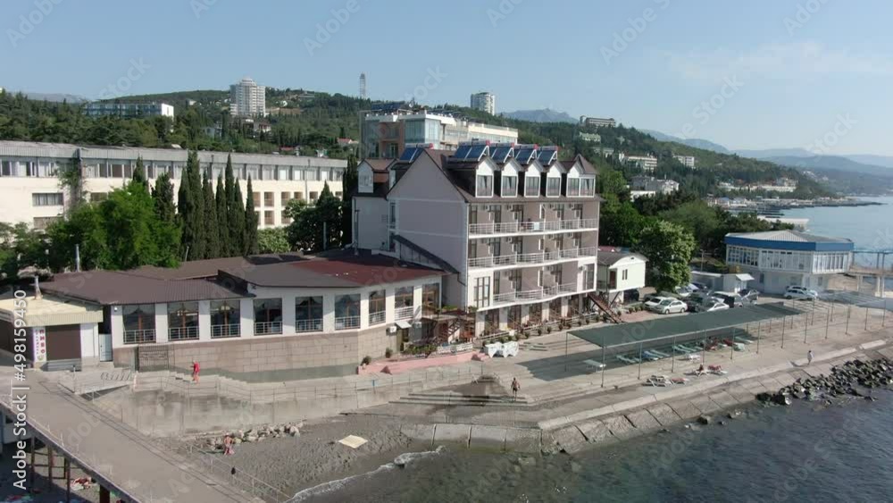 A number of modern hotels on the Black Sea coast of Alushta. Shooting from the air. A number of modern hotels on the Black Sea coast of Alushta. Shooting from the air.