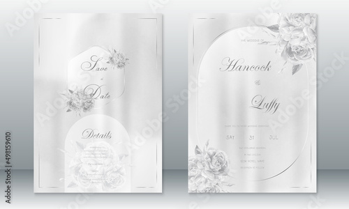 Konstfotografi Luxury wedding invitation card template elegant of gray background with rose bou