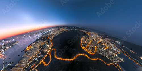 Fototapeta Naklejka Na Ścianę i Meble -  Aerial view of Hong Kong city at magic hour