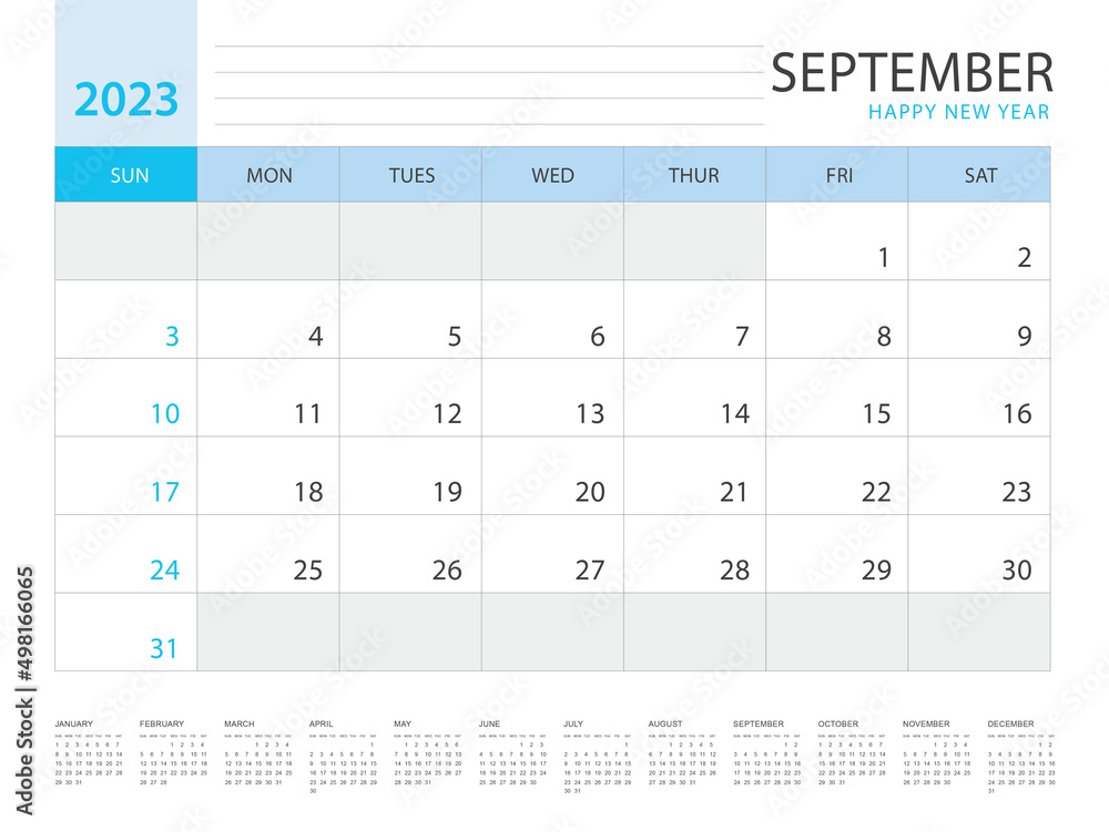 Calendar 2023 year template, September layout design, Planner simple Calendar 2023 year template, September layout design, Planner simple