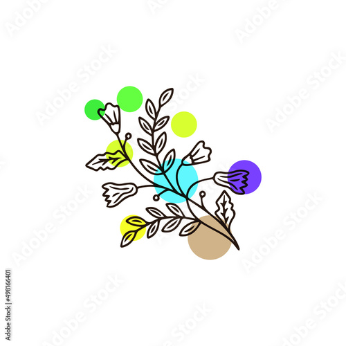 Collection of flowers with leaves, bouquet of flowers. Flower vector. Spring art print with botanical elements. Happy Easter. Folk style. Poster for spring break. icon isolated on a white background.  © Muhammad