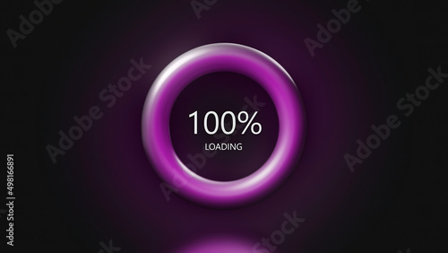 Gray background. Motion. The loading ring is a percentage that runs with a purple rod