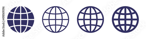 Simple line globe and world sphere icon set in different design.