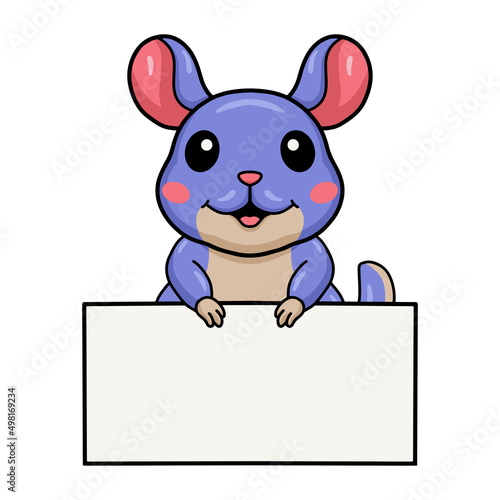 Cute little chinchilla cartoon with blank sign