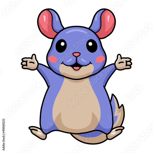 Cute little chinchilla cartoon raising hands
