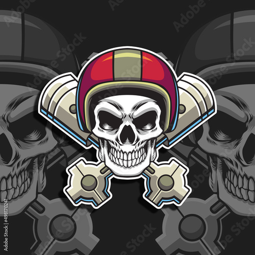 Skull head with racing helmet vector illustration photo