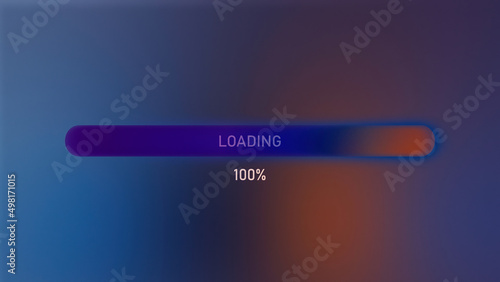 Loading scale. Motion. Purple background with orange hues and a running margin of a percentage. photo