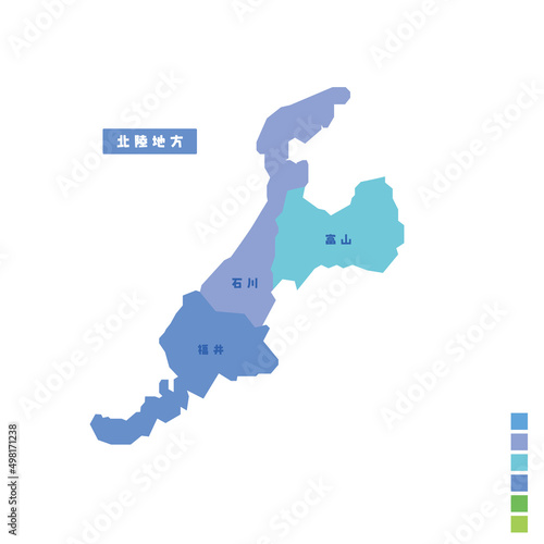 日本の地域図・日本地図 北陸地方 雨の日カラーで色分けしてみた