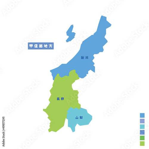 日本の地域図・日本地図 甲信越地方 雨の日カラーで色分けしてみた