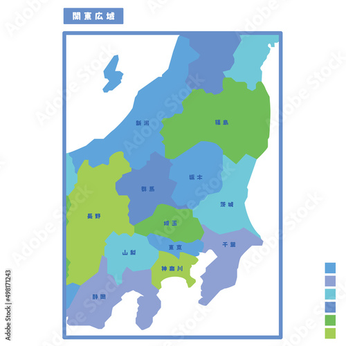 日本の地域図・日本地図 関東広域 雨の日カラーで色分けしてみた