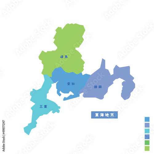 日本の地域図・日本地図 東海地方 雨の日カラーで色分けしてみた