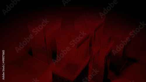 Red abstraction.Design. Bright sand that rises up making geometric shapes in 3d format.