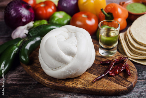 Mexican Oaxaca cheese with fresh ingredients in Mexico Latin America