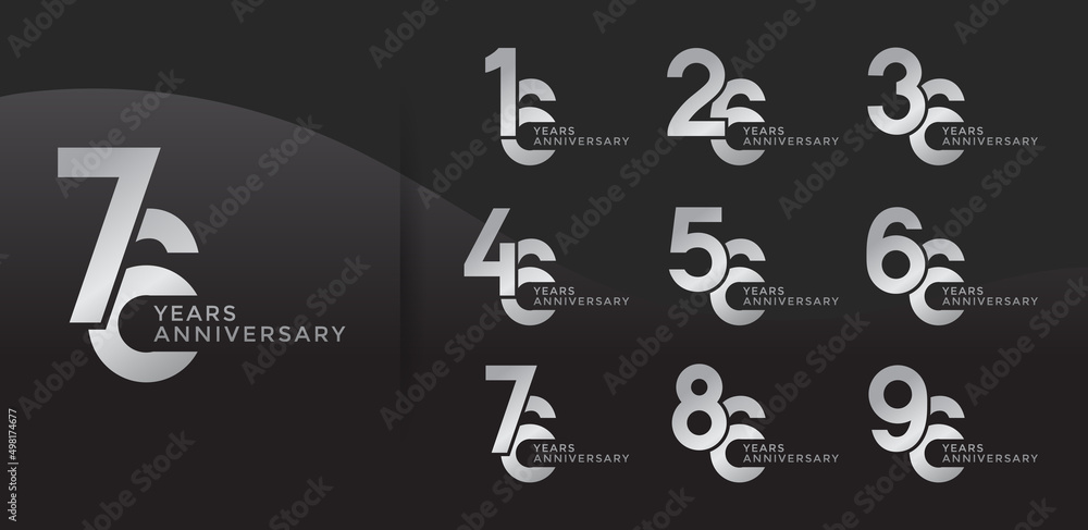 Set of Anniversary logotype silver color with black background for celebration