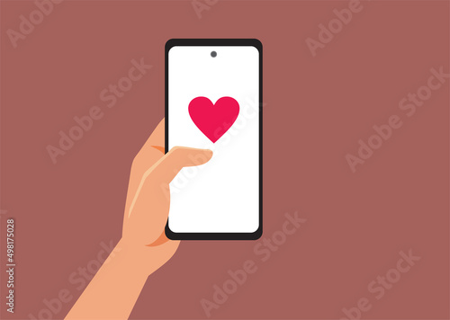 Person Sending Love Text Message Vector Cartoon Illustration