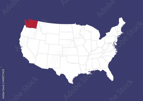 Washington on the United States of America map  position of Washington in the USA. Map in the colors of the USA flag.
