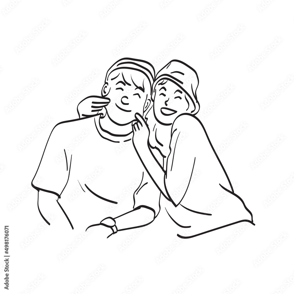 line art lover couple smiling illustration vector hand drawn isolated on white background line art lover couple smiling illustration vector hand drawn isolated on white background