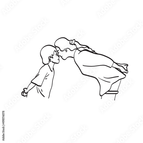 line art mother touch forehead enjoy close tender moment with son illustration vector hand drawn isolated on white background
