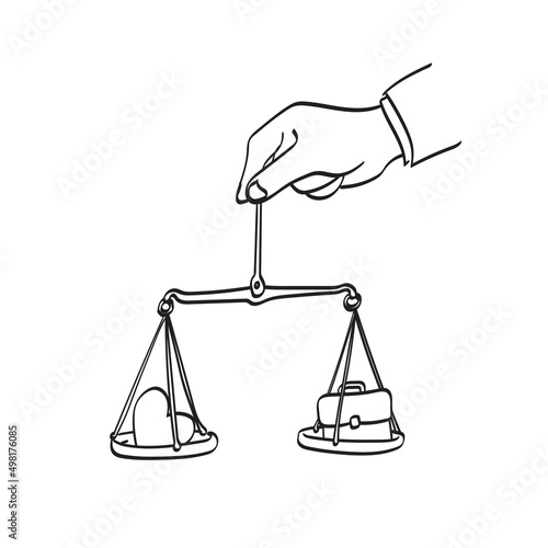 line art work life balance in businessman hand illustration vector hand drawn isolated on white background