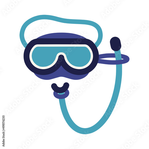 Diving mask vector icon. Hand drawn illustration isolated on white background. Plastic diving equipment, snorkel goggles. Flat cartoon clipart, element for summer holidays, swimming, spearfishing