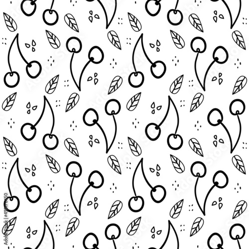 Sweet cherry repeating pattern. Seamless texture with wild berries. Summer motives with fresh healthy food ingredients