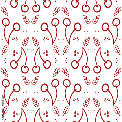 Sweet cherry repeating pattern. Seamless texture with wild berries. Summer motives with fresh healthy food ingredients