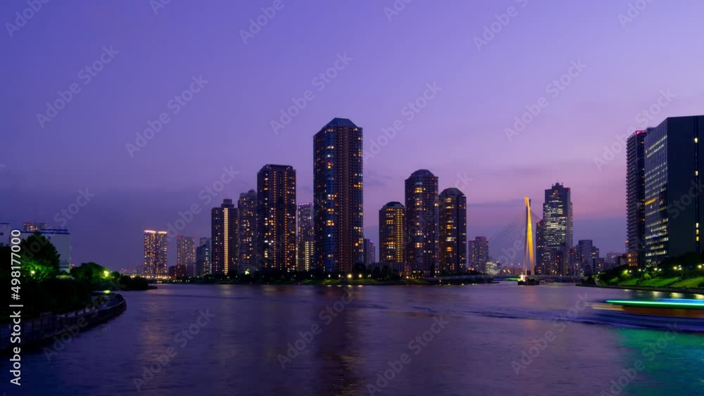 東京風景 タイムラプス 隅田川とタワーマンション群 東京風景 タイムラプス 隅田川とタワーマンション群