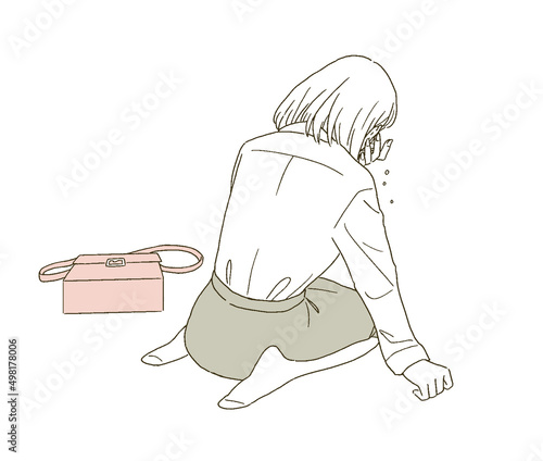 ビューティー　落ち込んで泣く女性のイラストレーション
