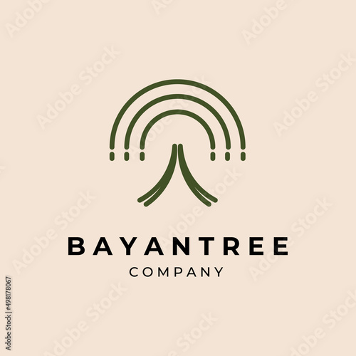 minimalist Bayan tree line art logo illustration design
