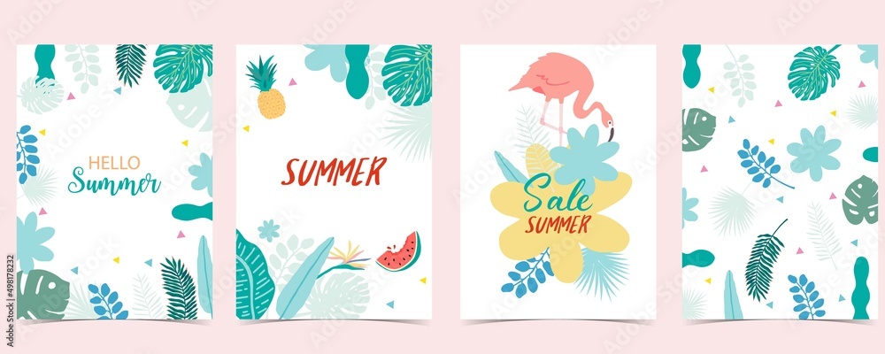 summer sale background with flamingo,leaf,flower