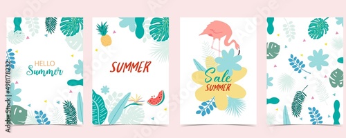 summer sale background with flamingo,leaf,flower