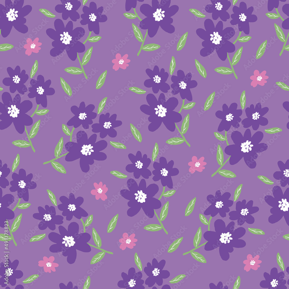 Seamless pattern flower with purple background