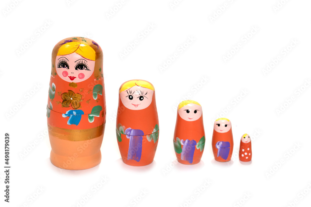 Colorful colored nesting dolls on a white background. Russian national souvenir