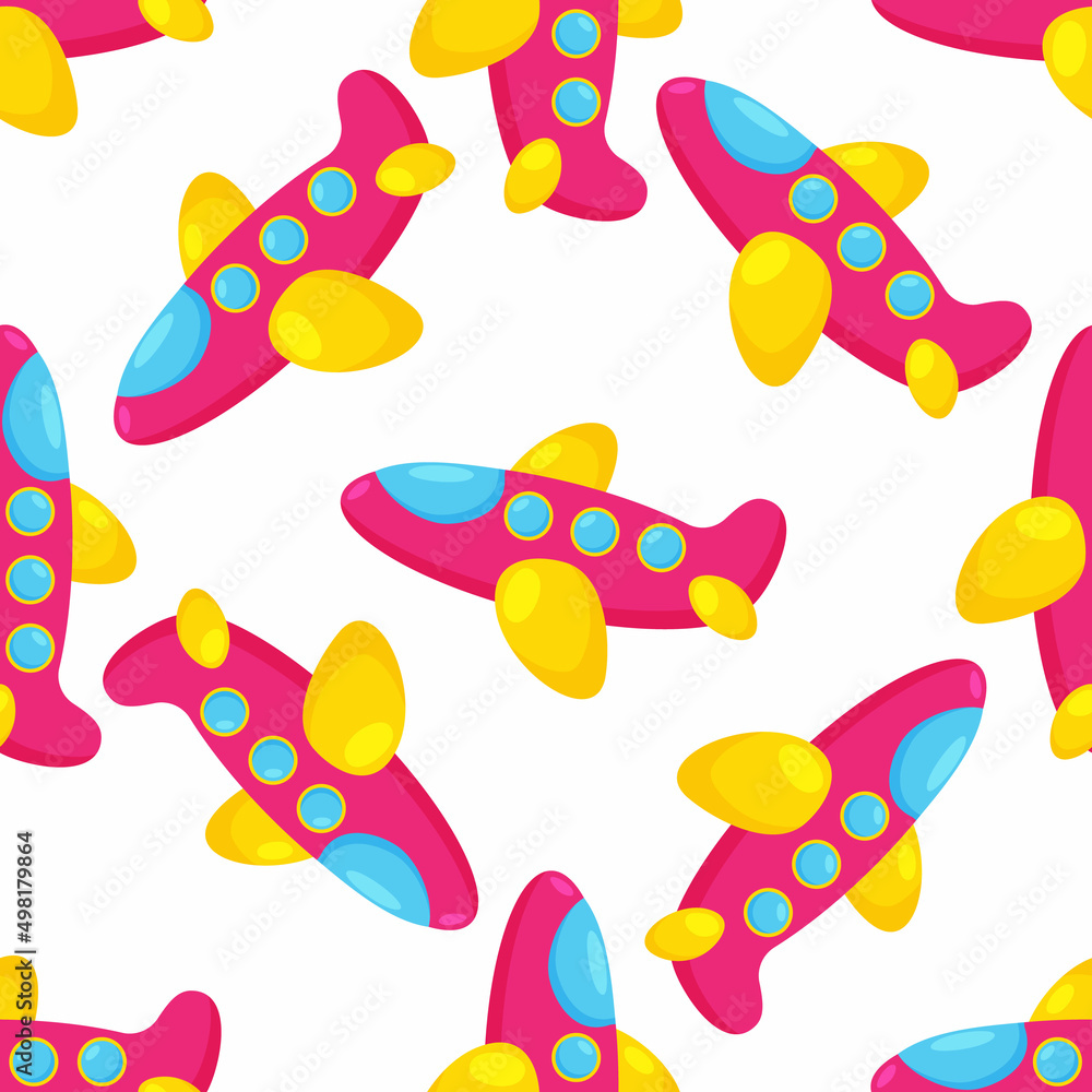 Vector seamless repeating children simple pattern with aircraft. Kids seamless pattern with planes. Funny airplanes
