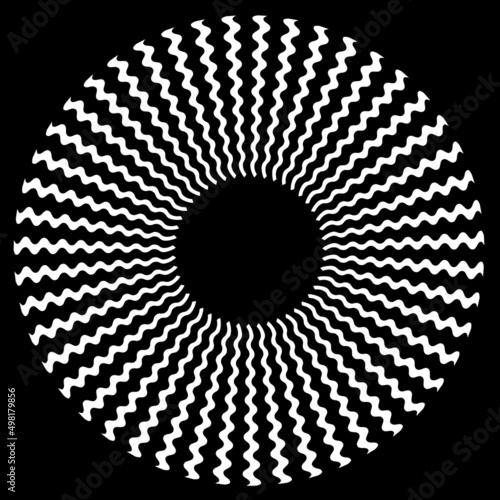 Zigzag, black and white abstract spiral design, zig zag swirl mandala, hypnosis, unconscious, stress, eye strain, optical illusion, vector includes pattern swatch that seamlessly fills any shape