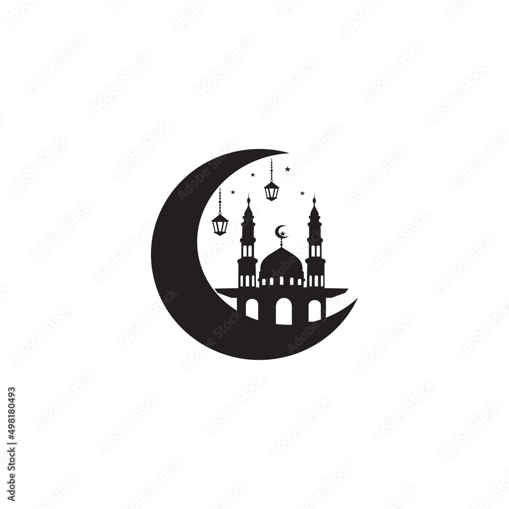 Moon and mosque icon design vector