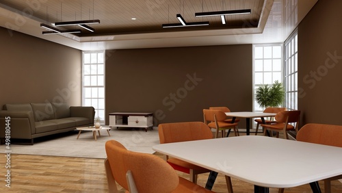 coffee shop wall logo mockup in the cafe or restaurant meeting room