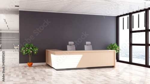 office front desk or receptionist room with wooden design interior