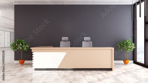 office front desk or receptionist room with wooden design interior