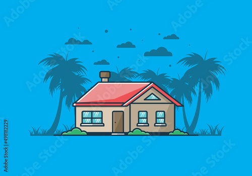Colorful simple dream house flat illustration