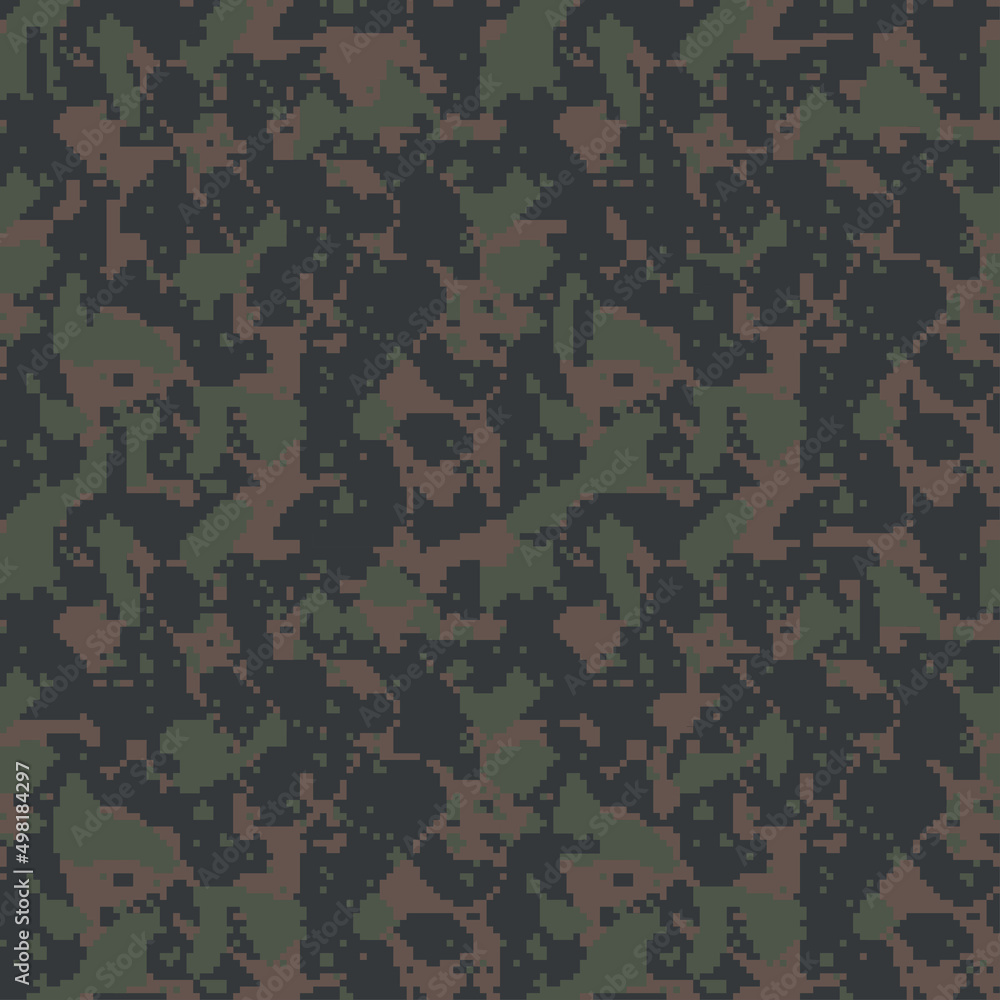 Digital camo. Seamless camouflage pattern. Military modern texture. Dark green, forest colors. Vector fabric, textile print Digital camo. Seamless camouflage pattern. Military modern texture. Dark green, forest colors. Vector fabric, textile print