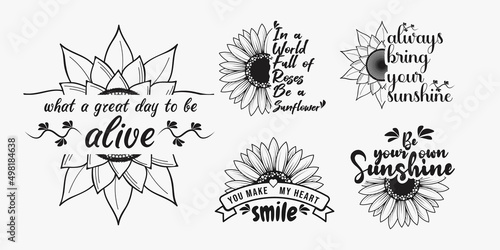 Set of sunflower quotes and motivational sunflower inspirational lettering for t-shirt and print design, sunflower t-shirt design, typography t-shirt design, sunflower bundle t-shirt design