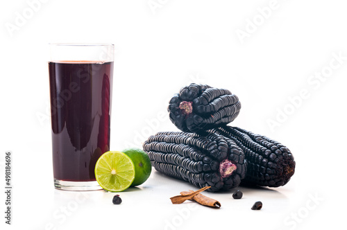 Peruvian purple corn drink isolated on white background