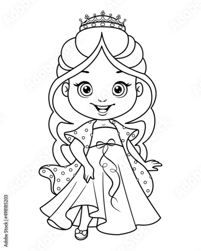 Little princess Cinderella coloring page. Black and white cartoon illustration