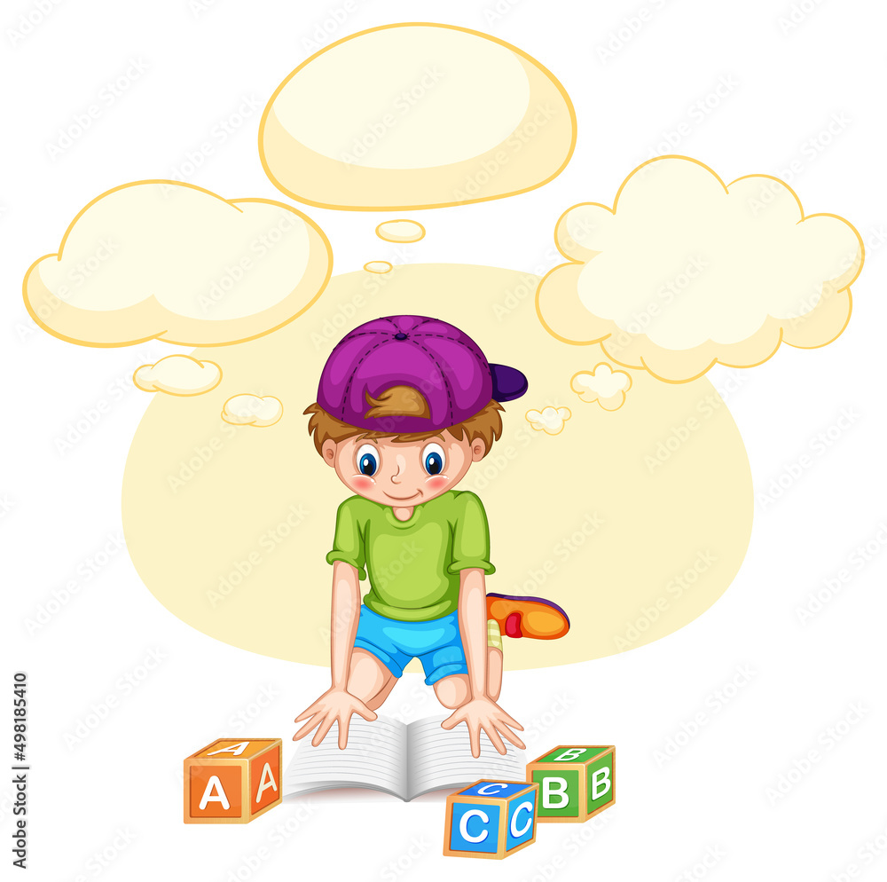 A kid reading book with speech bubble A kid reading book with speech bubble